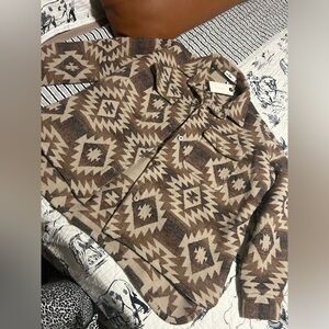 Brown Western Aztec Jacket Geometric Patterned Shacket NEW